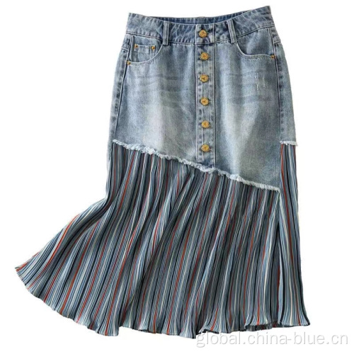 Ladies White Skirts Ladies denim contrast color skirt Factory